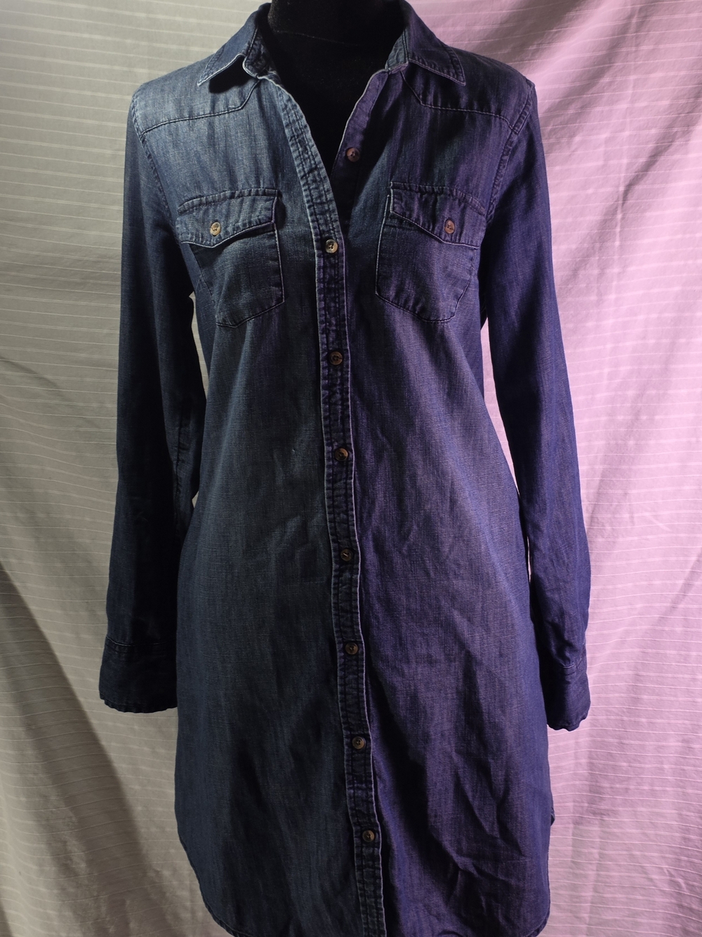 Merona Dark Blue Denim Long-Sleeve Shirt Dress, Small